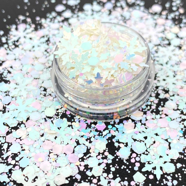 Snowstorm mix shape Glitter, Polyester Glitter, Nail art, Tumblers, Slime, Deco, Crafts, Resin Art, Holiday Glitter, Confetti, snowflake