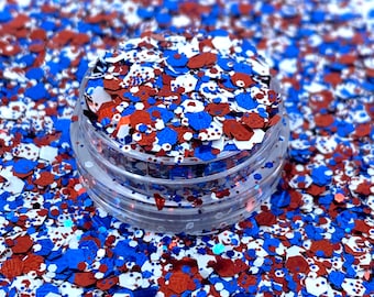 Red white and blue Chunky 4th of July, Polyester Glitter, Tumblers, Slime, Deco, Crafts, Resin, Nail glitter, Nail art, Confetti, Freedom
