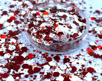 Candy cane mix glitter, red and white Polyester Glitter, Nail art, Tumblers, Slime, Deco, Crafts, Resin, Valentine, confetti, love