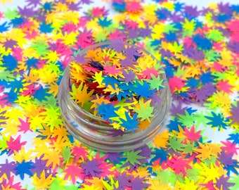 Colorful Marijuana leaf shape, Polyester Glitter, Nail art, Tumblers, Cups, Slime, Deco, Crafts, Resin Art, Confetti, cannabis leaf, 420