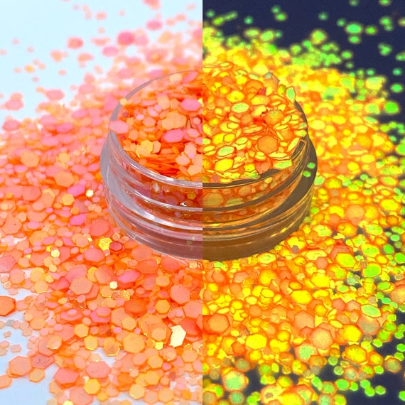 Glow in the dark orange glitter, Solvent Resistant, Tumblers, Cups, Slime,  Nail art, Deco, chunky glitter, orange glow in the dark mix