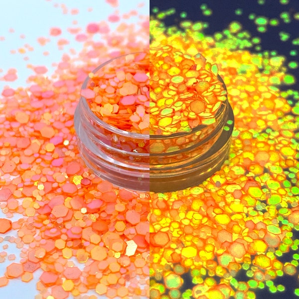 Glow in the dark orange glitter, Solvent Resistant, Tumblers, Cups, Slime, Nail art, Deco, chunky glitter, orange glow in the dark mix