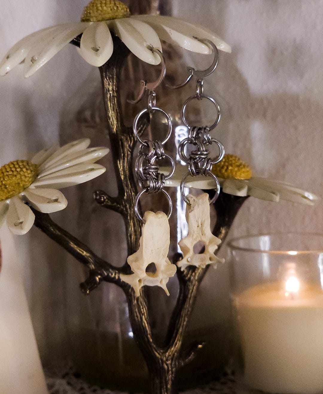 Rabbit Vertebrae Spine Chainmaille Gothic Witchy Earrings - Etsy