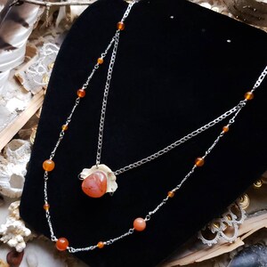 Carnelian bone beaded crystal sterling silver necklace