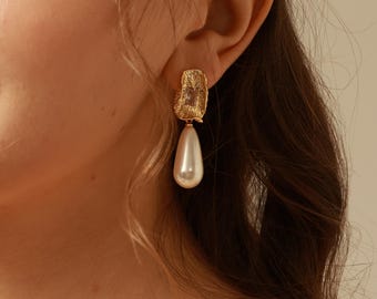 Vintage Style Zircon Pearls Drop Earrings-Gold Drop Earrings Wedding-Pearl Bridal Earrings For Women-Sophisticated Pearl earrings