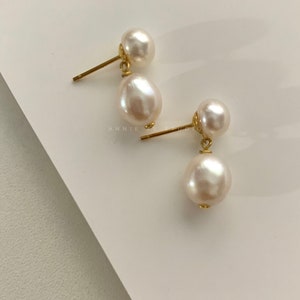 Classic Baroque Pearl Bridal Drop earrings-Freshwater Pearl Earrings-Vintage Pearl Earrings-Gift for Birhtday