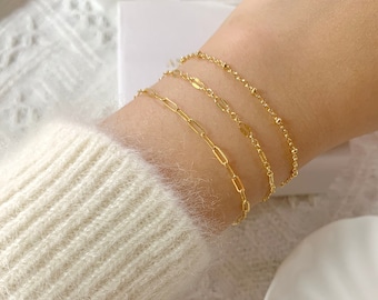 Thin Chain Bracelet-14K Gold Filled Sequin Chain Bracelet-Minimalist Gifts for Her