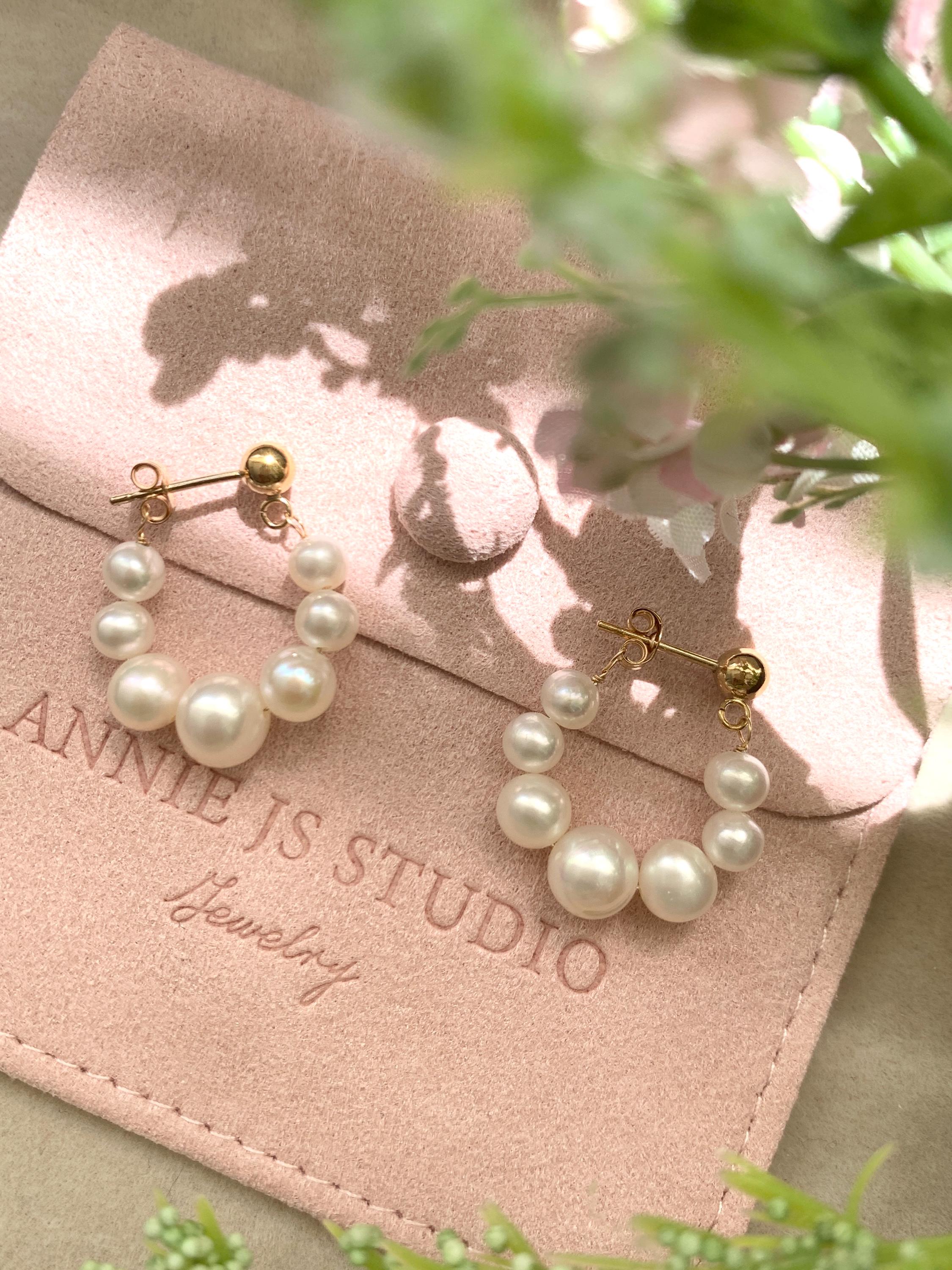 thumbnail image 2 of White Beaded Pearl Hoop Earrings - Lightweight & Unique, Silver Plated 2 of 3