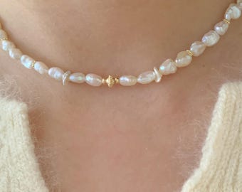Baroque Pearl Choker Necklace - Natural 4-5mm Pearls Gold Plated Necklace - Boho Pearl Beaded Necklace-Gift for Birhtday