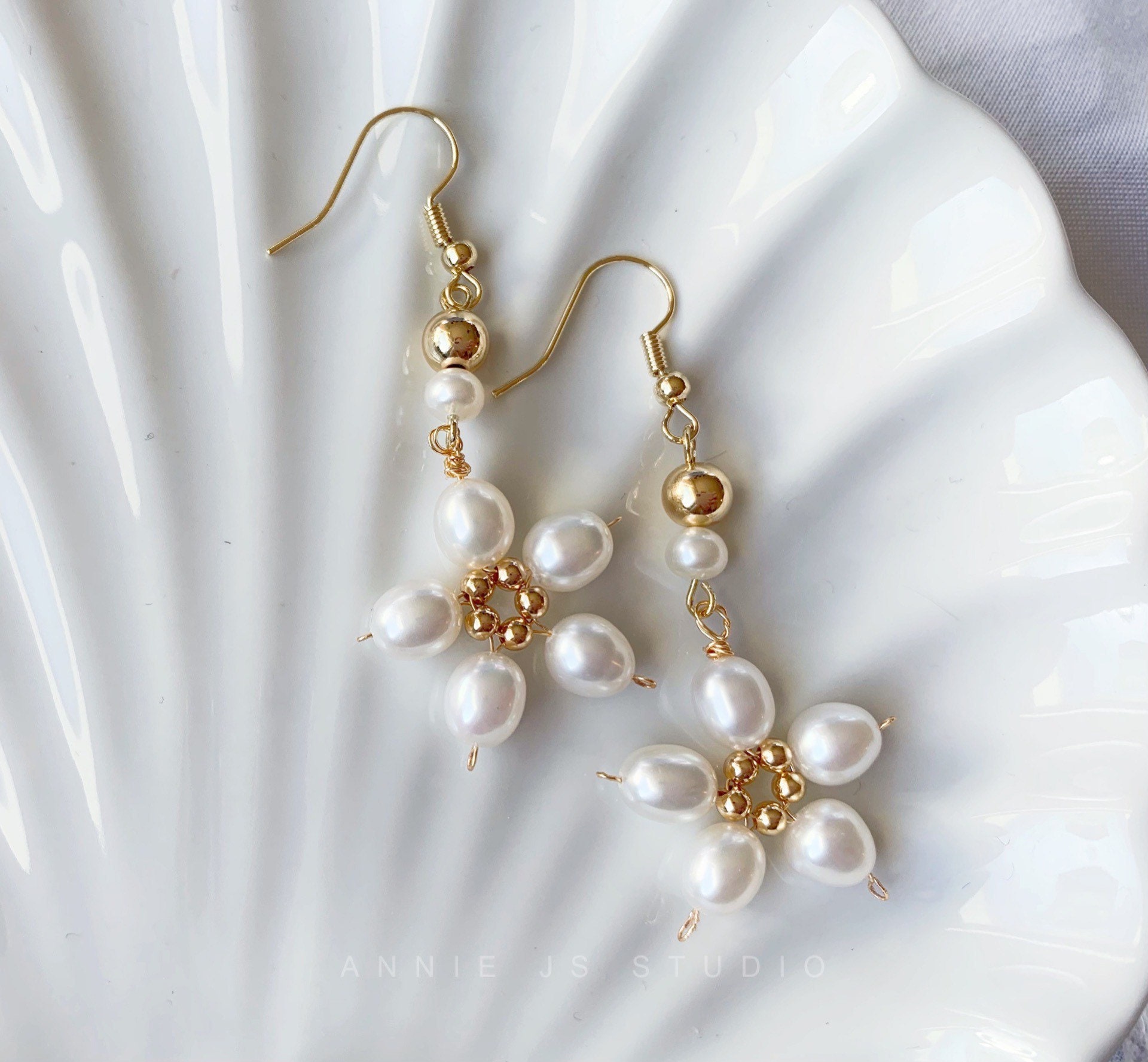 Long Drop Pearl Flowers EarringsFreshwater Pearl Earrings14K Etsy