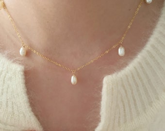 Genuine Seed Pearls Necklace For Women-Dainty Pearl Choker-14K Gold Filled Bridal Wedding Necklace
