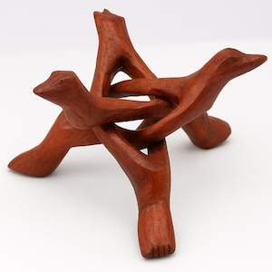 Stained Wooden Tripod Stand: Crystal Ball & Shell Display (4 inch)