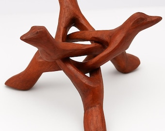 Stained Wooden Tripod Stand: Crystal Ball & Shell Display (4 inch)