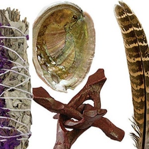 Sage Smudge Kit - White Sage Smudge Sticks - Abalone Shell, Tripod Stand, Feather+Instructions Home Cleansing & Healing Meditation Rituals