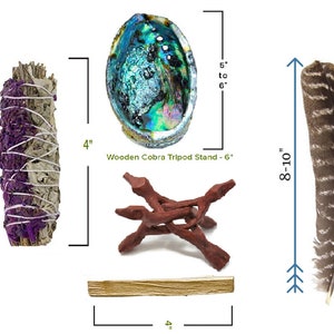 Sage Smudge Kit - White Sage Smudge Sticks - Abalone Shell, Tripod Stand, Feather+Instructions Home Cleansing & Healing Meditation Rituals