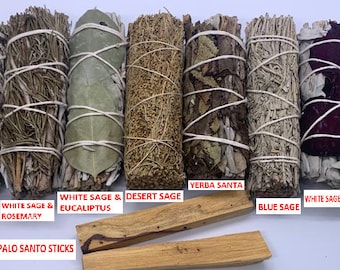 Set of 12 Sage Smudge Sticks Bundle | White Sage, Lavender, Rosemary, Eucalyptus & More | Purifying and Cleansing Ritual Kit
