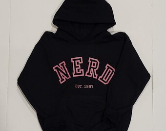 NERD Youth Hoodie, Bright Pink, kids present, College Sweater, popular now, Nerdy gift