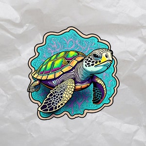 Trippy Psychedelic Turtle Sticker – Die-Cut Vinyl Sticker, Weirdcore Animal Art for Laptop, Bottle & Journal