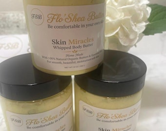 Organic Whipped Shea Body Butter for Dry Skin - Skin Miracles Deep Hydration Cream - Handcrafted