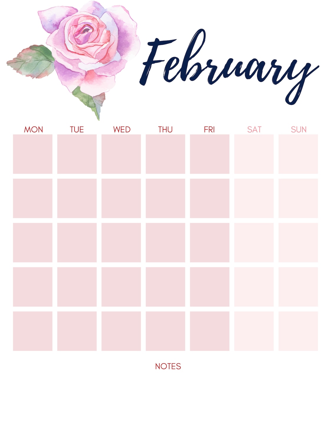 Blank Watercolor Calendar Instant Download Etsy