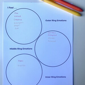 emotion wheel worksheet black white instant download pdf etsy