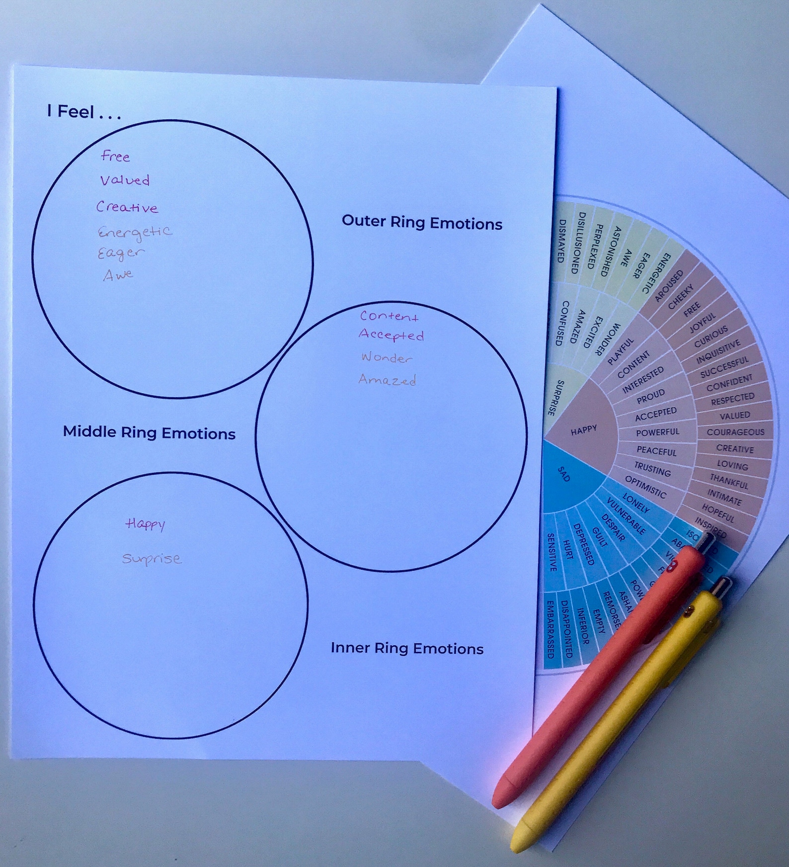 Emotion Wheel Worksheet Black White Instant Download PDF Etsy