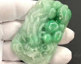 Chinese natural hetian jade hand-carved dragon design pendant 2.5 inch 