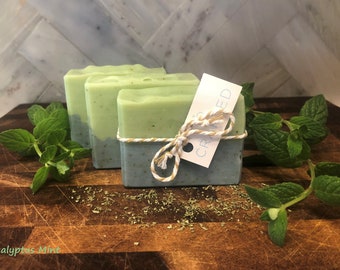 3 Eucalyptus mint soaps:  natural soap, vegan soap, handmade soap, herbal soap, blue soap, green soap, essential oil soap