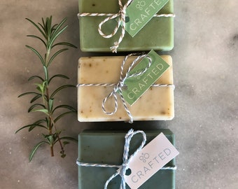 Simple herbal trio, natural soap, vegan soap, palm free soap, herbal soap, eucalyptus soap, peppermint soap, essential oil soap