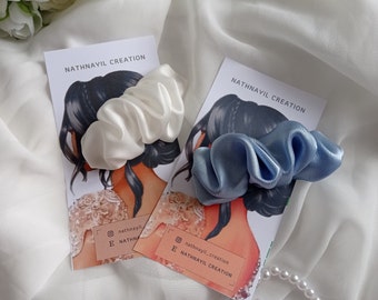 Lot de 2 Barrettes scrunchie en satin | Cadeau pour elle | Accessoires cheveux | Pinces fait main | Made in France