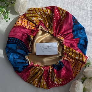 Gorro de noche ajustable de satén y cera, Turbante de cera para proteger el cabello por la noche, Gorro de satén africano, Peinado protector ajustable