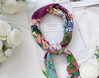 Vierkante sjaal in Amalfikuststijl 70x70cm - Dameshoofdbandana, tasaccessoire, bloemen, sjaal, hoofdband, lievelingssjaal Amalfi