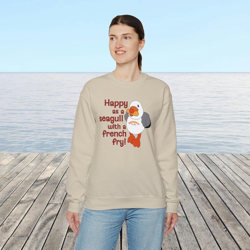Happy as Sunny The Seagull with a French Fry Sweatshirt | Wildwood Sweatshirt | Seagull Sweatshirt image 2