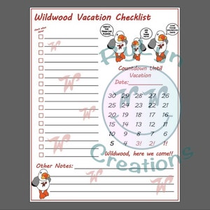 Seagull Wildwood Vacation Planner | Printable Vacation Checklist