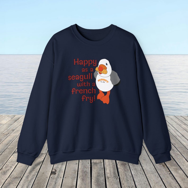 Happy as Sunny The Seagull with a French Fry Sweatshirt | Wildwood Sweatshirt | Seagull Sweatshirt image 7