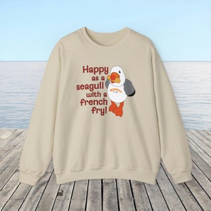 Happy as Sunny The Seagull with a French Fry Sweatshirt | Wildwood Sweatshirt | Seagull Sweatshirt