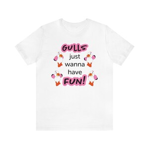 Gulls Just Wanna Have Fun Seagull Shirt (Pink Theme) | Seagull T-shirt | Girl&#39;s trip shirt | Seagull with a French Fry shirt