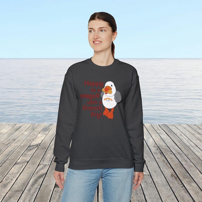 Happy as Sunny The Seagull with a French Fry Sweatshirt | Wildwood Sweatshirt | Seagull Sweatshirt image 6