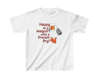 Happy as a Seagull with a French Fry Kid's T-Shirt | Seagull kid's t-shirt | Sunny the Seagull kid's t-shirt