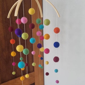 Mobile baby, Mobile made of felt balls, Felt mobile, Mobile, Rainbow mobile Maxi