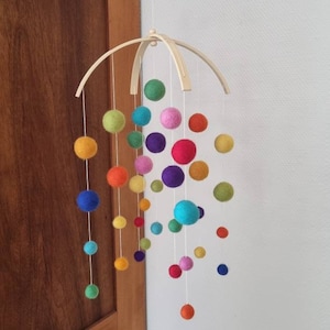 Mobile baby, Mobile made of felt balls, Felt mobile, Mobile, Rainbow mobile Middi