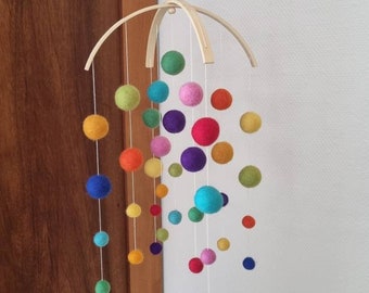 Mobile baby, Mobile made of felt balls, Felt mobile, Mobile, Rainbow mobile