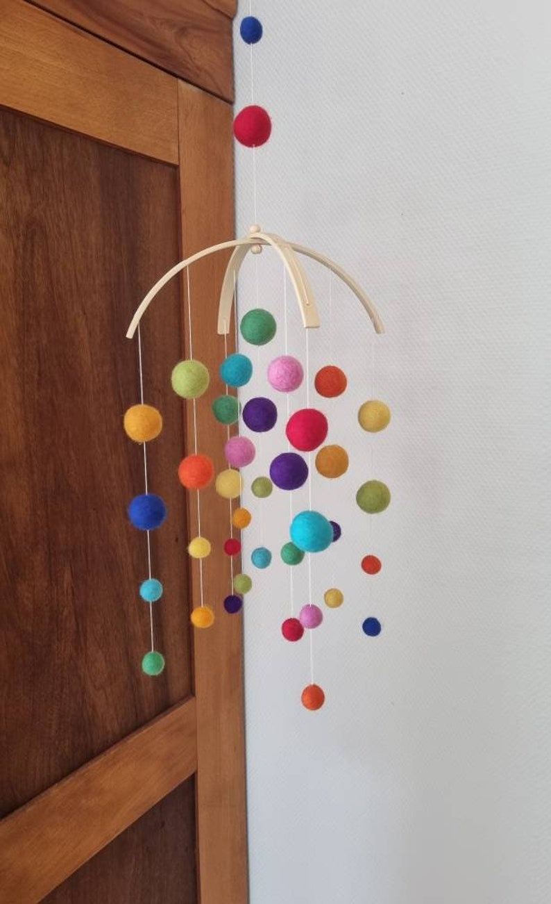 Mobile baby, Mobile made of felt balls, Felt mobile, Mobile, Rainbow mobile Middi