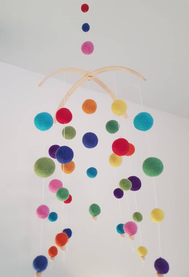 Mobile baby, Mobile made of felt balls, Felt mobile, Mobile, Rainbow mobile image 2