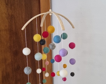Mobile made of felt balls, felt mobile, mobile, rainbow mobile, colorful mobile