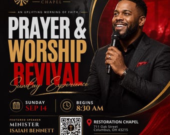 Editable Revival Church Flyer Template, Prayer Worship Sunday Experience (Canva Download)