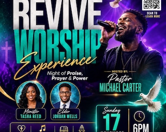 Revive Worship Experience Flyer Template, Church Event Canva Design (Digital Download)