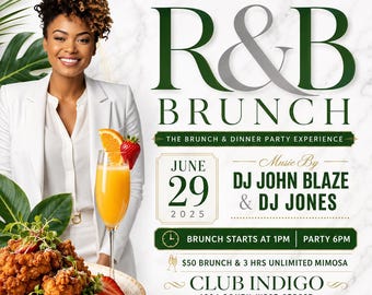 R&B Brunch Flyer Template, Editable Canva Event Promo (Digital Download)