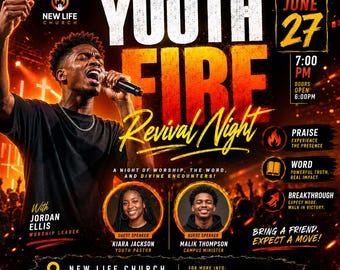 Youth Fire Revival Night Flyer Template, Church Event Canva Design (Digital Download)