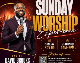 Editable Church Flyer Canva Template, Sunday Worship Invitation (Digital Download)